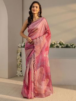 Libas - Pink Color Abstract Printed Saree with Unstitched Blouse