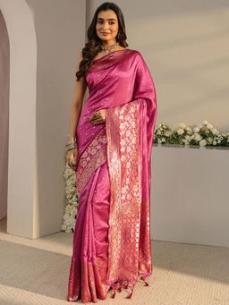Libas - Pink Ethnic Motif Woven Design Saree with Unstitched Blouse