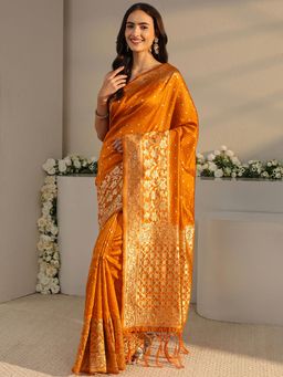Libas - Orange Ethnic Motif Woven Design Saree with Unstitched Blouse