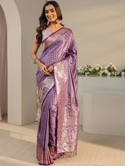 Libas - Lavender Ethnic Motif Woven Design Saree with Unstitched Blouse