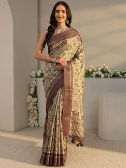 Libas - Green Tribal Printed Saree with Unstitched Blouse