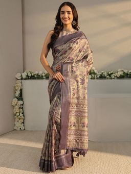Libas - Green Tribal Printed Saree with Unstitched Blouse