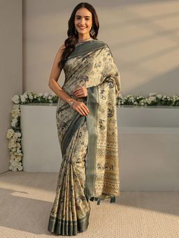 Libas - Green Tribal Printed Saree with Unstitched Blouse
