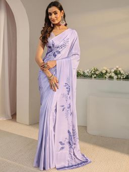 Libas - Lavender Floral Printed Saree with Unstitched Blouse