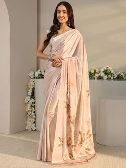 Libas - Cream Floral Printed Saree with Unstitched Blouse