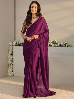 Libas - Burgundy Solid Saree with Unstitched Blouse