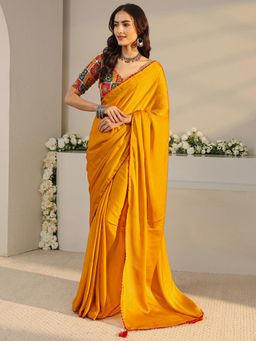Libas - Mustard Solid Saree with Unstitched Blouse