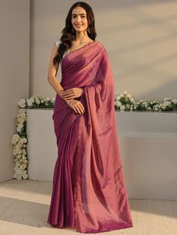 Libas - Purple Solid Saree with Unstitched Blouse