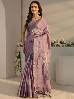 Libas - Purple Animal Printed Saree with Unstitched Blouse