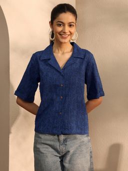 Libas - Blue Floral Woven Design Panelled Shirt