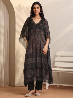 Libas - Black Ethnic Motifs Printed Kaftan with Trouser