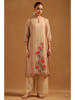 Soch - Womens Beige Muslin Kurta with Hand Embroidery Work
