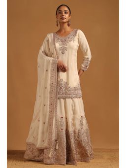 Soch - Womens Cream Chinon Ethnic Motifs Lehenga and Kurti with Dupatta