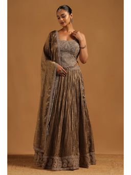Soch - Bronze Dori Embroidery and Stone Work Lehenga, Choli with Dupatta and Unstitched Sleeves