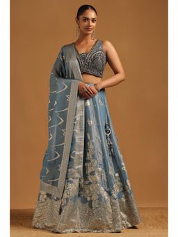 Soch - Blue Embroidery and Bead Stone Lehenga, Choli with Dupatta and Unstitched Sleeves