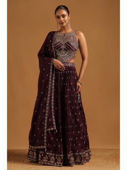 Soch - Womens Wine Embroidery and Stone Work Lehenga and Choli with Dupatta