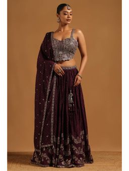 Soch - Wine Embroidery and Stone Work Lehenga Choli with Dupatta