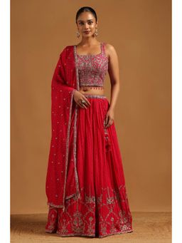 Soch - Fuchsia Embroidery and Stone Work Lehenga, Choli with Dupatta and Unstitched Sleeves