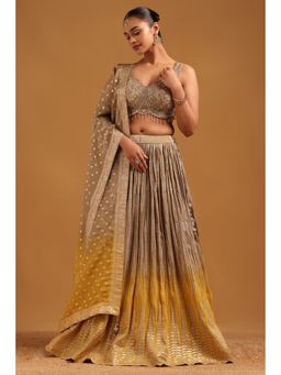Soch - Beige Embroidery and Mirror Lehenga, Choli with Dupatta and Unstitched Sleeves