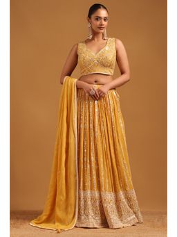 Soch - Yellow Embellished Hand Embroidery Lehenga, Choli with Dupatta and Unstitched Sleeves