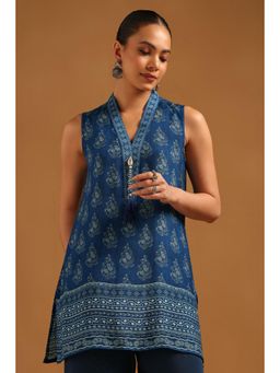 Soch - Womens Blue Muslin Botanical Tunic