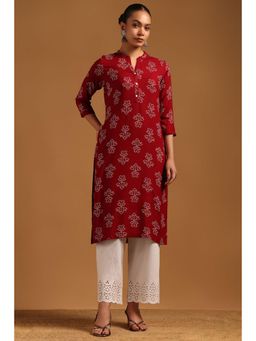 Soch - Womens Maroon Rayon Ethnic Motifs Kurta