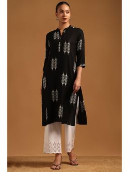 Soch - Womens Black Rayon Ethnic Motifs Kurta