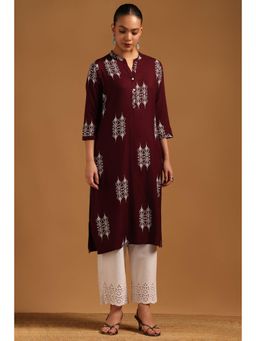 Soch - Womens Maroon Rayon Ethnic Motifs Kurta