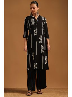 Soch - Womens Black Rayon Botanical Kurta