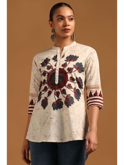 Soch - Womens Off White Cotton Botanical Tunic