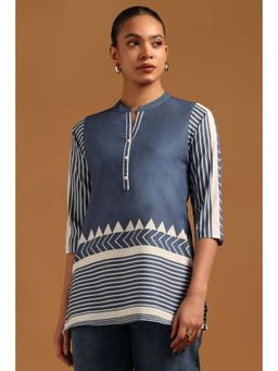 Soch - Womens Blue Cotton Geometric Tunic