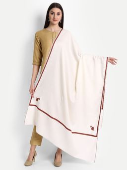 Zamour - Kashmiri Embroidery White Wool Shawl