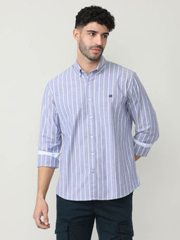 Dragon Hill - Full Sleeves Blue Oxford Verticle Stripes Checks Shirt