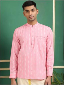 TATTVA - Men Pink Striped Super Short Kurta