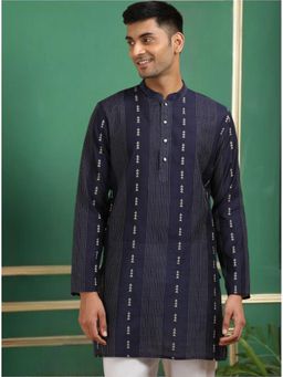 TATTVA - Navy Blue Toned Threadwork Short Kurta