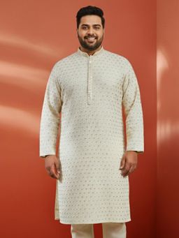 Vastramay - Rayon Sequin Kurta with Thread Embroidery for Men-Off White