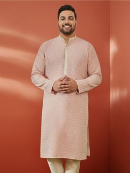 Vastramay - Rayon Sequin Kurta with Thread Embroidery for Men- Peach