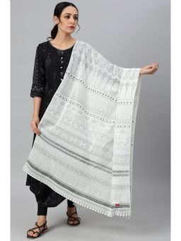 W - Voile White Printed Dupatta