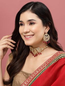 PANASH - Gold Plated Kundan Stone Studded Choker Jewellery Set
