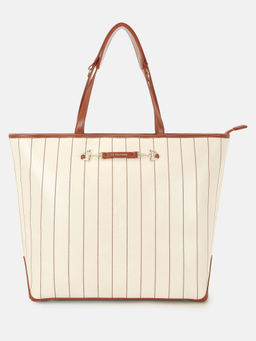 U.S. POLO ASSN. - Bunny Off White Striped tote Handbag with Shoulder Handle