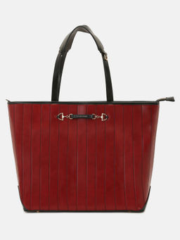 U.S. POLO ASSN. - Bunny Burgundy Striped tote Handbag with Horsebit Hardware