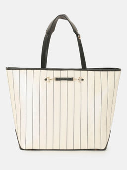U.S. POLO ASSN. - Bunny Off White Striped tote Handbag with Horsebit Hardware
