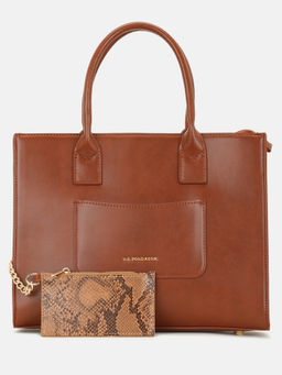 U.S. POLO ASSN. - Bonnie Tan satchel Handbag with Chain Card Holder