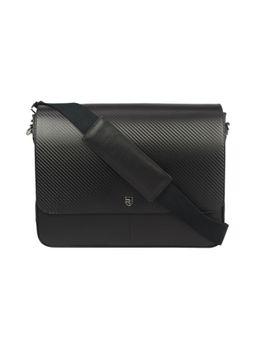 REVUP - Black Classic Leather Messenger Bag With Detachable Strap