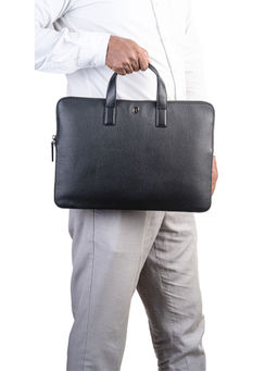 REVUP - Black Premium Leather Business Professional Laptop Bag