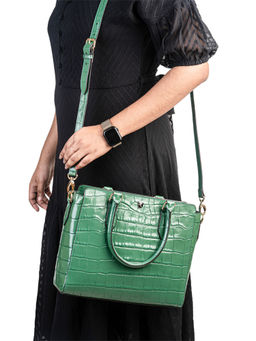 REVUP - Green Luxury Croc-Embossed Leather Handbag With Detachable Strap