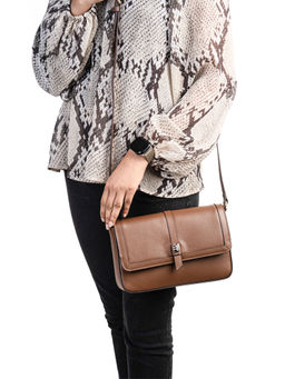 REVUP - Tan Classic Leather Crossbody Sling Bag (S)