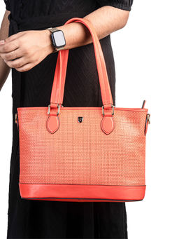 REVUP - Red Women's Woven Textured Tote Bag