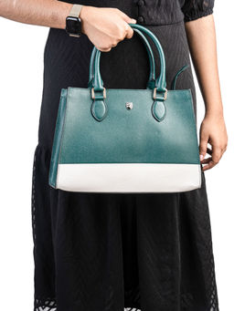 REVUP - Two-Tone Leather Teal and White Structured Tote Bag