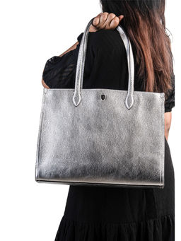 REVUP - Silver Leather Structured Tote Bag
